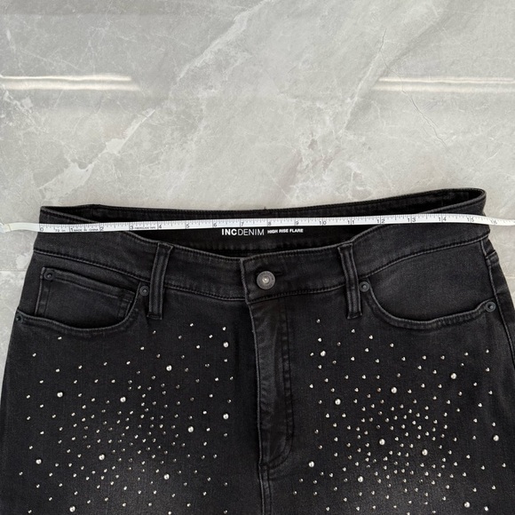NWOT Women’s INC Denim High-Rise Rhinestone Studded Flare Jeans Plus Size 14 - Picture 14 of 16